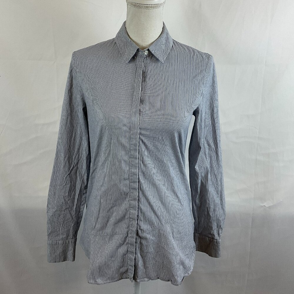 Thakoon Addition Blouse 4 Blue White Striped Button Front Back